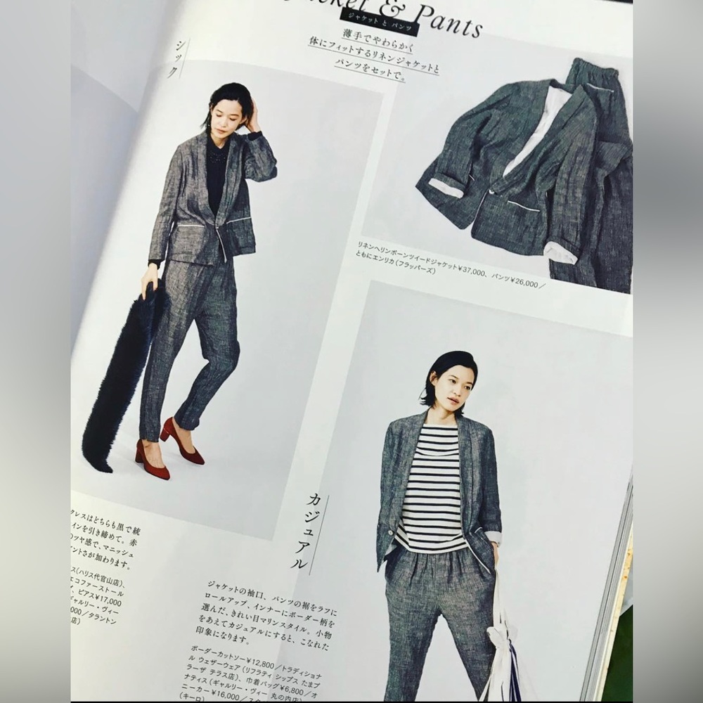 ENRICA Japan grey plaid wool drawstring straight trousers 38